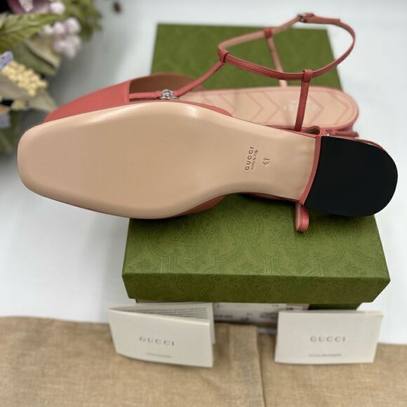 Women’s Gucci T strap, pink, leather GG ballet flats size 41 made in Italy - Picture 6 of 8